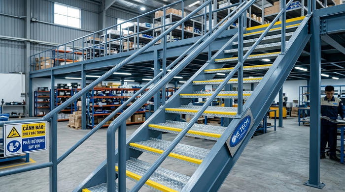 Cầu thang lan can kệ sàn mezzanine an toàn Cầu thang và lan can an toàn cho kệ sàn mezzanine