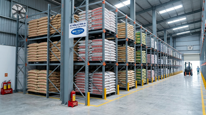 Kệ drive in cho kho nông sản Đồng Tháp Kệ drive in lưu trữ nông sản và hàng pallet tại Đồng Tháp