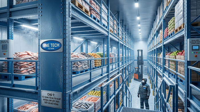 Kệ mezzanine chống ăn mòn cho kho lạnh thực phẩm Kệ mezzanine chống ăn mòn cho kho lạnh