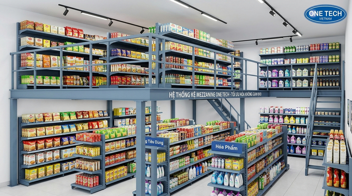 Kệ mezzanine cho kho bán lẻ tại Đồng Tháp Kệ mezzanine cho kho bán lẻ và siêu thị mini