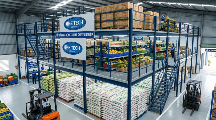 Kệ sàn mezzanine cho kho nông sản và vật tư Kệ sàn mezzanine cho kho nông sản tại Đồng Tháp