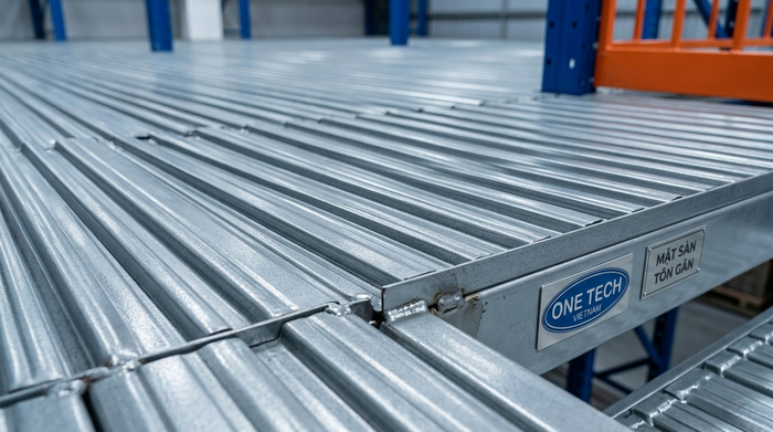 Mặt sàn tôn gân cho kệ mezzanine trong kho Mặt sàn tôn gân của hệ kệ mezzanine