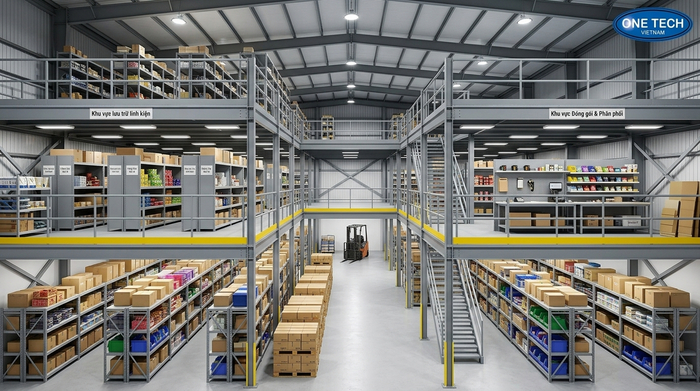 Sơ đồ bố trí kệ sàn mezzanine khoa học Sơ đồ bố trí kệ sàn mezzanine trong kho hàng