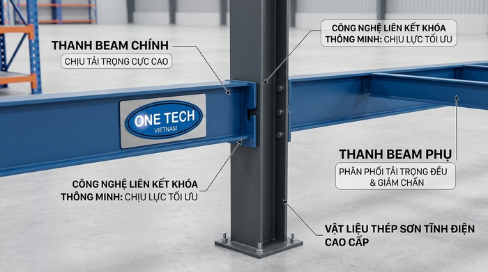 Kết cấu beam kệ sàn mezzanine cho kho chịu tải Thanh beam chính và beam phụ của kệ sàn mezzanine