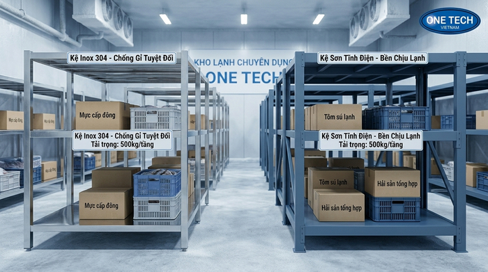 So sánh vật liệu kệ kho lạnh inox và thép sơn phủ cho kho lạnh