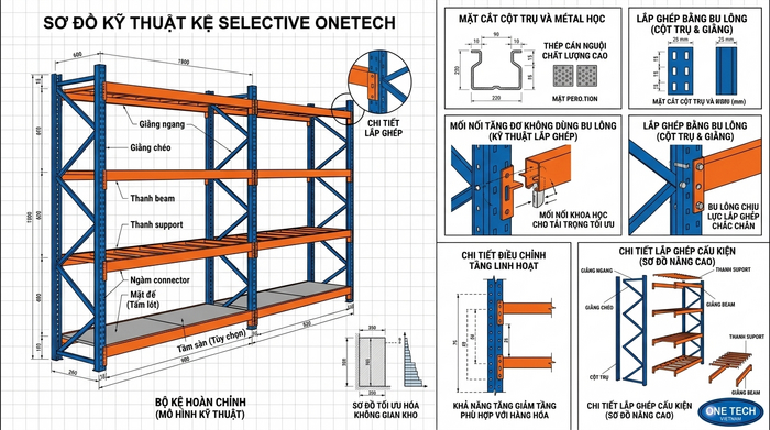 Cấu tạo các bộ phận chính của kệ Selective Bản vẽ cấu tạo chi tiết kệ Selective