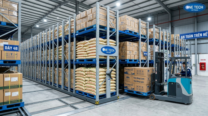 Kệ Mobile Rack cho pallet trong kho hàng Đồng Tháp