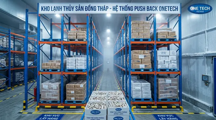 Kệ Push Back cho kho lạnh và kho cấp đông thủy sản Kệ Push Back Đồng Tháp cho kho lạnh thủy sản