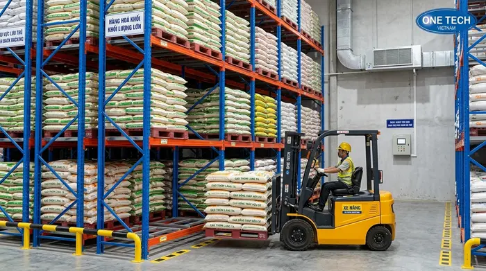Ứng dụng kệ Push Back cho kho nông sản Đồng Tháp Kệ Push Back Đồng Tháp trong kho nông sản và gạo