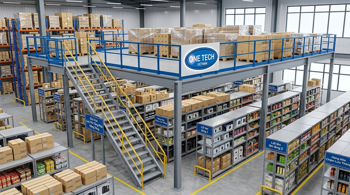 Kệ sàn mezzanine tối ưu diện tích kho trung chuyển bán lẻ tại Đồng Tháp