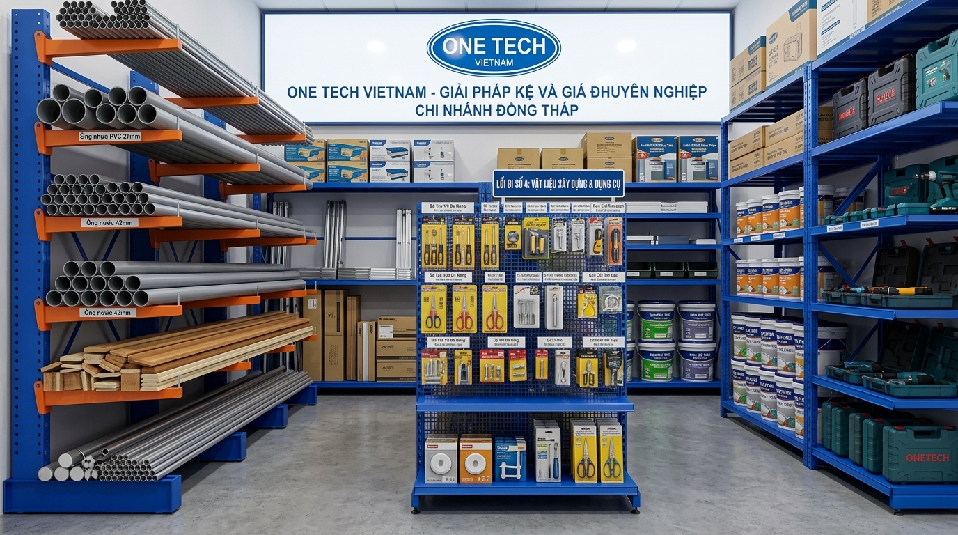 Kệ tay đỡ cho cửa hàng vật tư và siêu thị mini tại Đồng Tháp