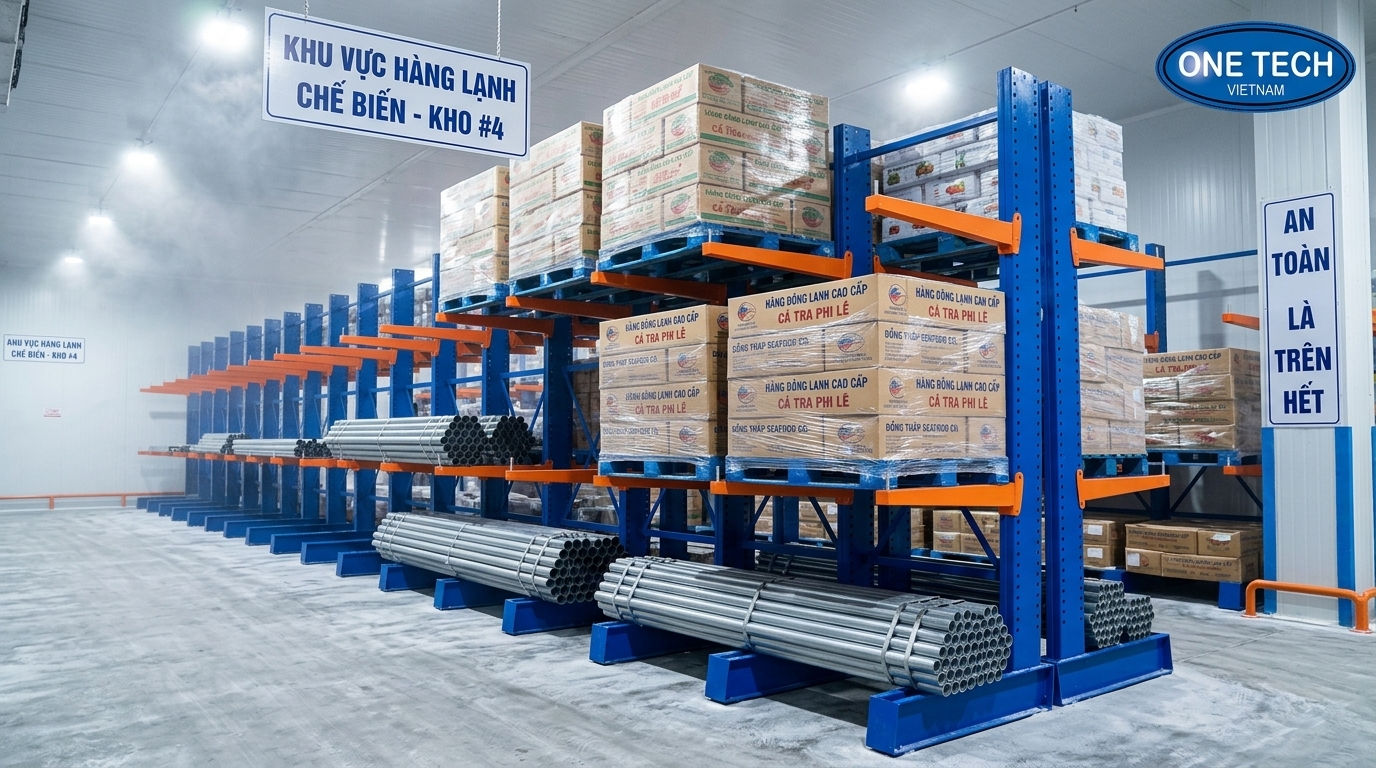 Kệ tay đỡ trong kho lạnh Đồng Tháp với lớp phủ chống ăn mòn