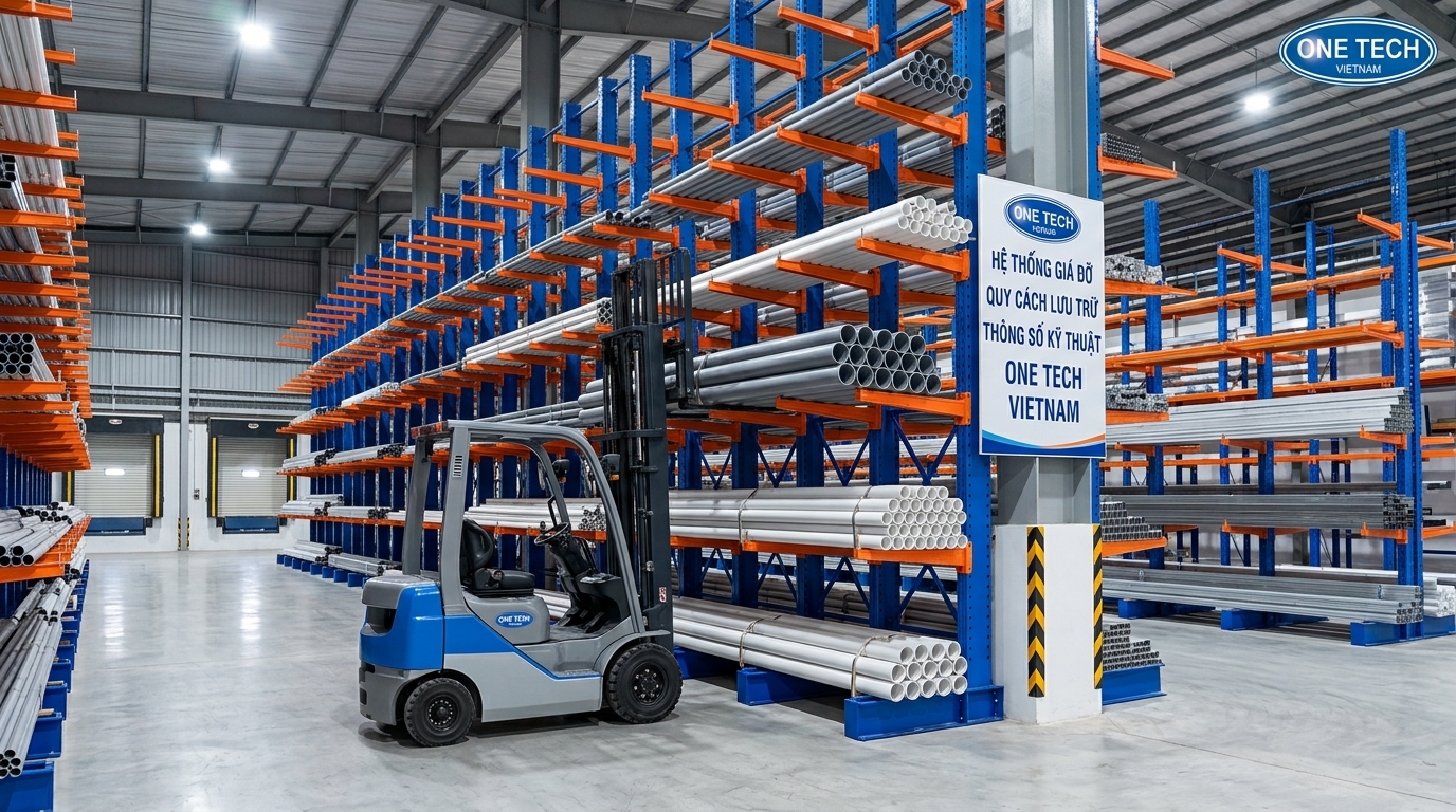 Kệ tay đỡ tối ưu lối đi cho xe nâng trong kho hàng Đồng Tháp
