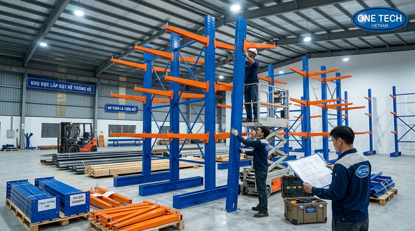 Lắp đặt kệ tay đỡ tại kho hàng Đồng Tháp theo bản vẽ kỹ thuật