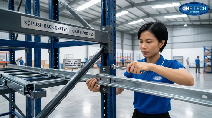 Lắp đặt ray trượt kệ Push Back đúng kỹ thuật Lắp đặt ray trượt cho hệ Kệ Push Back Đồng Tháp