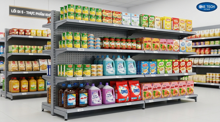 Mẫu kệ sắt v lỗ 3 tầng cho cửa hàng tạp hóa Mẫu kệ sắt v lỗ 3 tầng cho cửa hàng tạp hóa