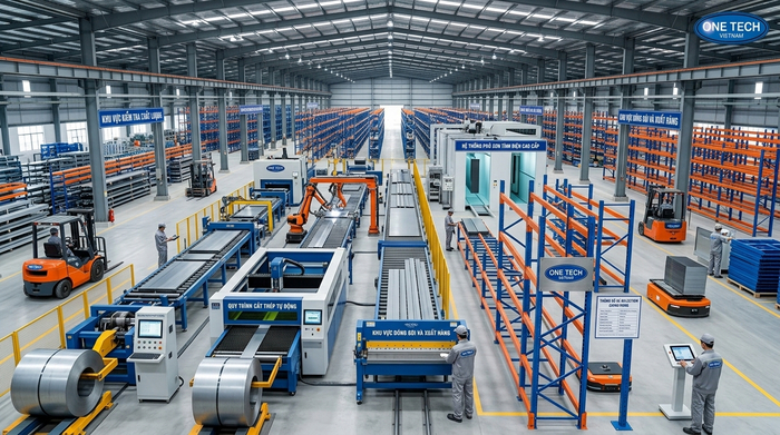 Nhà máy sản xuất hiện đại của OneTech Nhà máy sản xuất giá kệ quy mô lớn của OneTech