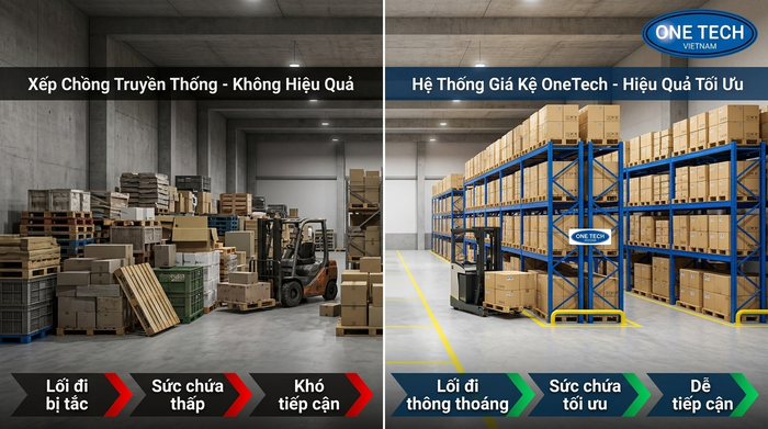 So sánh kệ kho thông minh và cách xếp hàng truyền thống