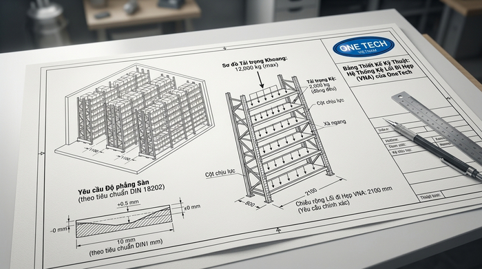 Thiết kế kỹ thuật Kệ Narrow Aisle Đồng Tháp theo tải trọng và mặt bằng kho