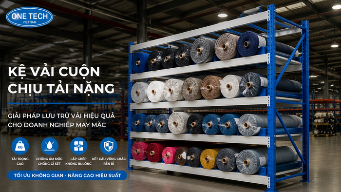 Kệ để vải Đồng Tháp trong kho may mặc công nghiệp