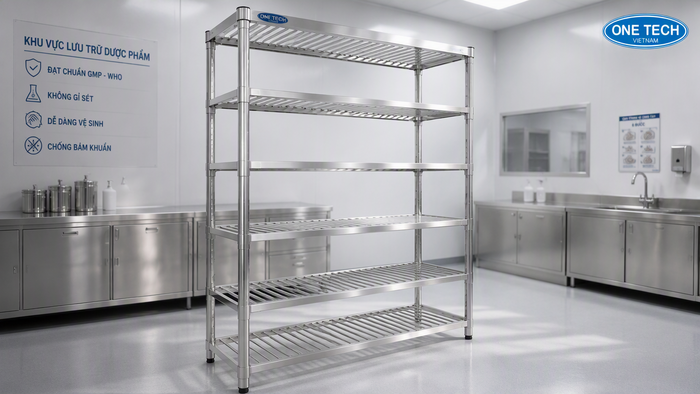 Kệ kho dược phẩm inox Đồng Tháp dùng cho khu vực vệ sinh cao