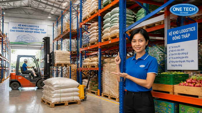 Kệ kho logistics Đồng Tháp cho kho nông sản và hàng pallet