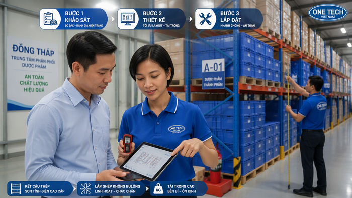 Quy trình khảo sát thiết kế lắp đặt kệ kho dược phẩm Đồng Tháp