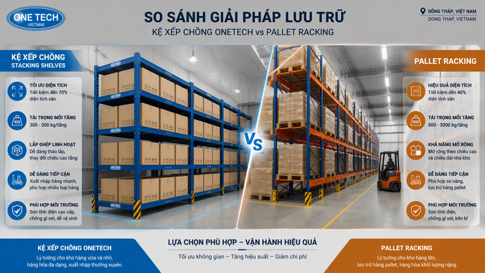 So sánh kệ xếp chồng và pallet racking tại Đồng Tháp