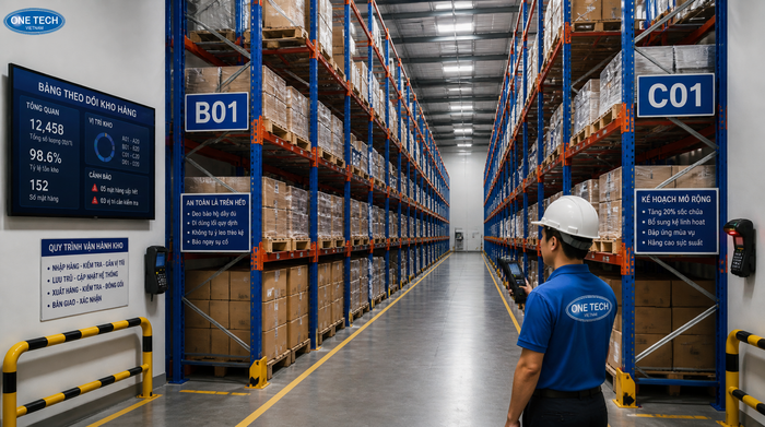 Thiết bị nhà kho thông minh kết hợp kệ kho logistics Đồng Tháp