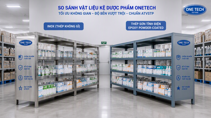 So sánh vật liệu kệ kho dược phẩm inox và thép sơn tĩnh điện
