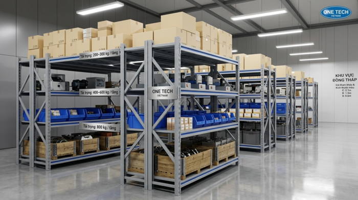 Báo giá kệ trung tải giá rẻ Đồng Tháp theo kích thước và tải trọng