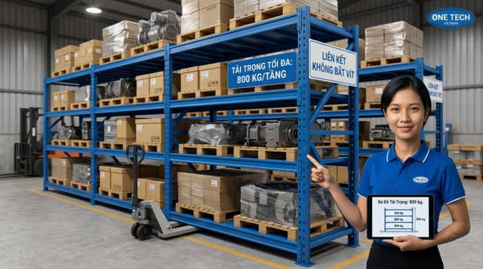 Kệ trung tải chịu tải 800kg cho kho hàng nặng vừa tại Đồng Tháp